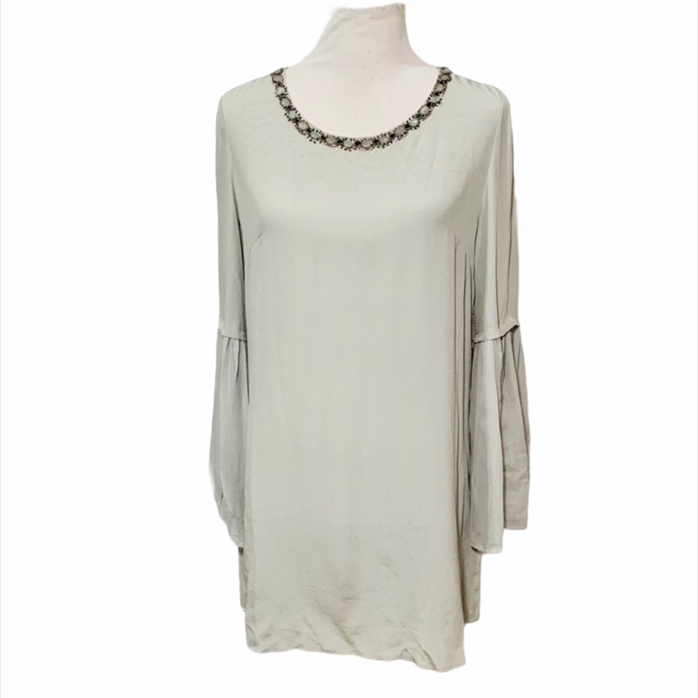 BLUE TASSEL 100% Silk Fairycore Gray Long Sleeve Tunic